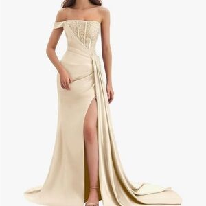 Elegant Off-Shoulder Cream Gown